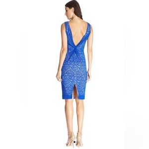 Dress the Population Kendra Body-Con Low-Back Blue Lace Midi Dress XL